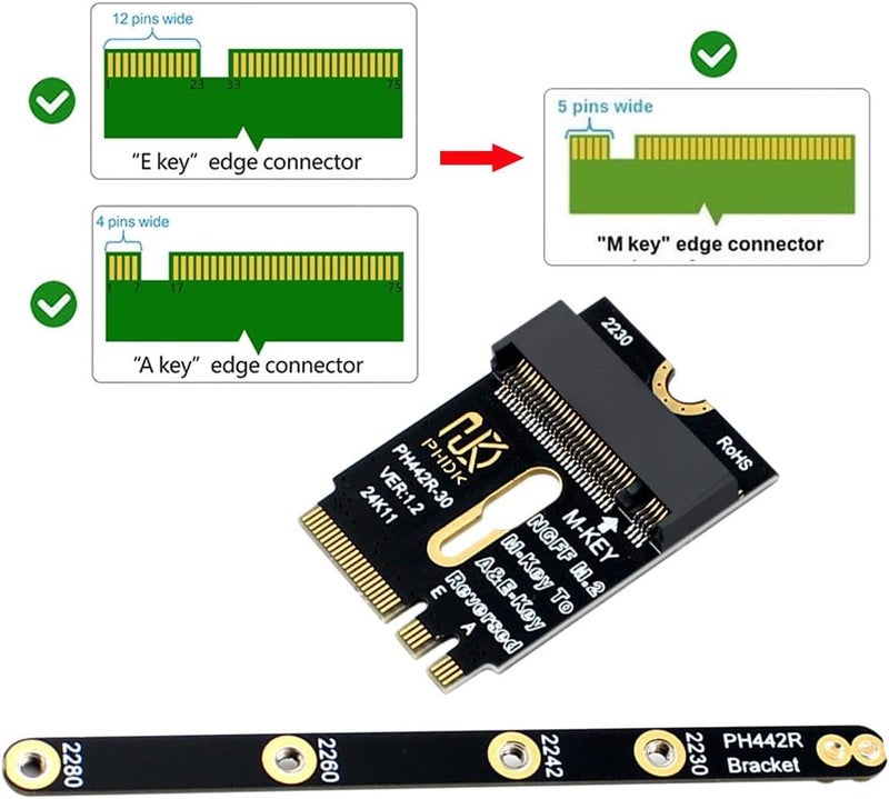 CY Card 2230 NGFF A+E-Key Male to NVME M-Key Female Extension PCI-E 4.0 Adapter with Bracket for Laptop Mainboard SSD 2280 - Image 3